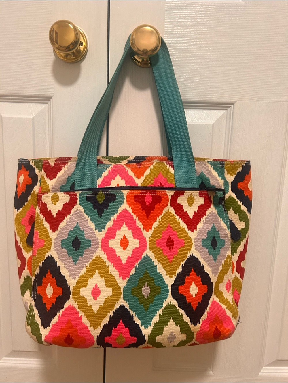 Multicolor Ikat Canvas Tote with Teal Handles- French Bull by Target